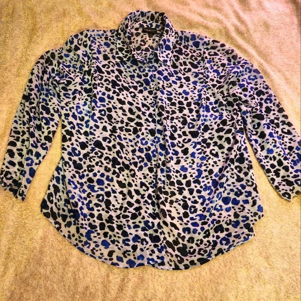 Lane Bryant Sheer Chiffon Leopard Print Button Up Top 14/16 XL Extra Large